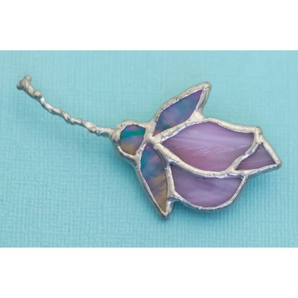 Vintage Silver Tone Floral Purple Elegant Brooch - E32 - Picture 2 of 3